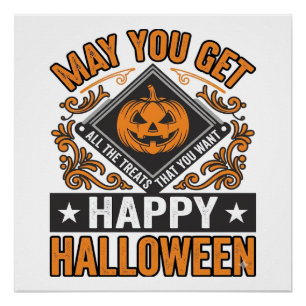 Poster Joyeux Halloween Friandises Citrouille Vintage