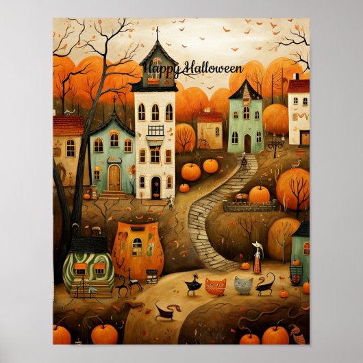 Poster Joyeux Halloween illustration colorée (Devant)