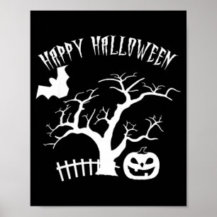 Poster Joyeux Halloween nuit effrayante arbre visage de c