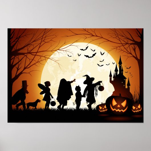Poster Joyeux Halloween Silhouette enfants (Devant)
