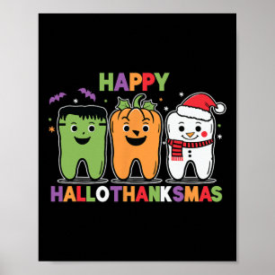 Poster Joyeux Halloween Thanksgiving Noël Joyeux Hallo