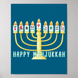 Poster Joyeux Hanukkah Mahjong Menorah Mahjukkah Chanukka