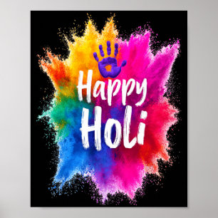 Poster Joyeux Holi pour femmes hommes enfants couleur Ind