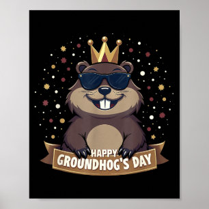 Poster Joyeux jour de la marmotte 2025 drôle de woodchuck