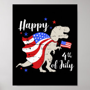 Poster Joyeux Jour de l'Indépendance 4 juillet avec T-rex