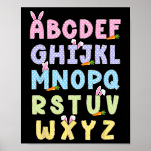 Poster Joyeux Jour de Pâques Alphabet Abcs Elemeno Pour E