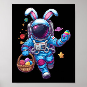 Poster Joyeux Jour de Pâques Bunny Egg Astronaut Space Bo