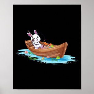 Poster Joyeux Jour de Pâques Bunny Pêcheur Pêcheur Enfant