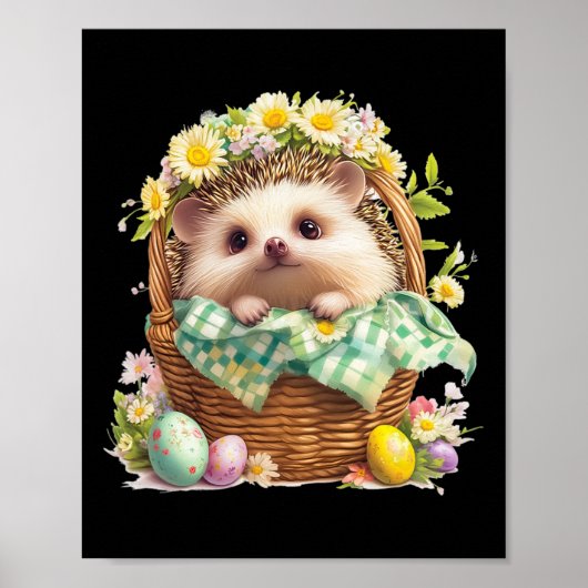 Poster Joyeux Jour de Pâques - Hérisson assis à l'intérie (Devant)