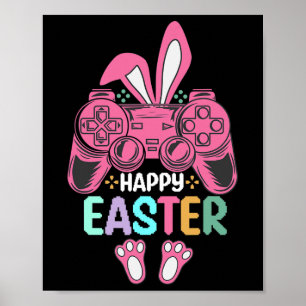 Poster Joyeux Jour de Pâques Jeu de lapin Oeufs Amusants 