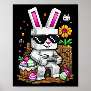 Poster Joyeux Jour de Pâques Jeu Vidéo Oeuf Bunny Jeu Jou
