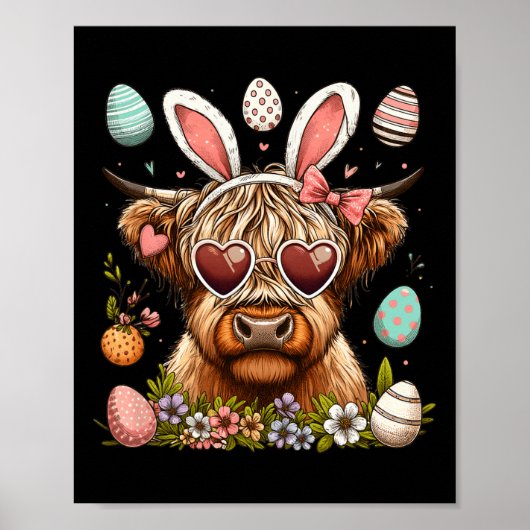 Poster Joyeux Jour de Pâques Vache des Hautes-Terres Lapi (Devant)