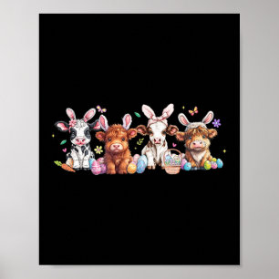 Poster Joyeux jour de Pâques Vache Œuf de Pâques Rétro de