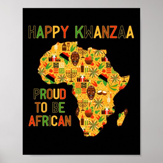 Poster Joyeux Kwanzaa Africa Map 7 Principles Celebration (Devant)