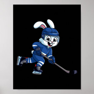 Poster Joyeux Lapin de Pâques Jouer Hockey sur glace Spor