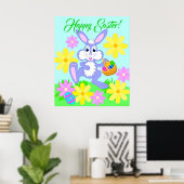 Poster Joyeux lapin de Pâques mignonne Cartoon Fleurs de  (Bureau à domicile)