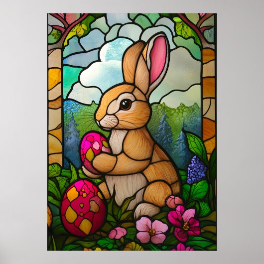 Poster Joyeux Lapin de Pâques Vitrail Religion (Devant)