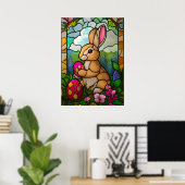 Poster Joyeux Lapin de Pâques Vitrail Religion (Bureau à domicile)
