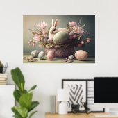Poster Joyeux lapin et oeufs de Pâques, couleurs pastel P (Bureau à domicile)
