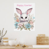 Poster Joyeux lapin lapin de Pâques Floral (Cuisine)
