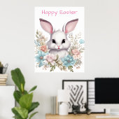 Poster Joyeux lapin lapin de Pâques Floral (Bureau à domicile)