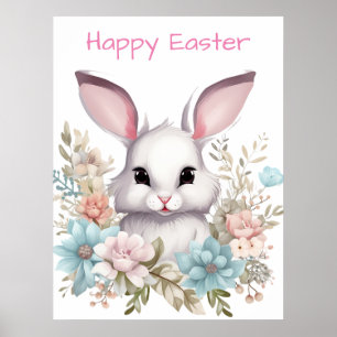 Poster Joyeux lapin lapin de Pâques Floral