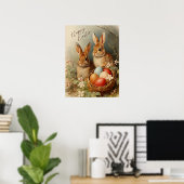 Poster Joyeux lapins de Pâques et panier d'oeufs de Pâque (Bureau à domicile)