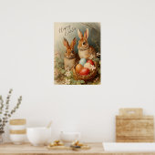 Poster Joyeux lapins de Pâques et panier d'oeufs de Pâque (Cuisine)
