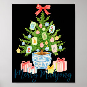 Poster Joyeux Mahjong Arbre de Noël Chinoiserie Fêtes
