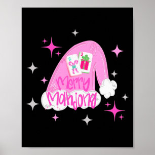 Poster Joyeux Mahjong Noël Chapeau Santa Xmas Chinoiserie