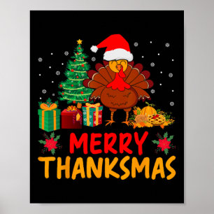 Poster Joyeux Merci Noël Christmas Thanksgiving Dinde Pèr