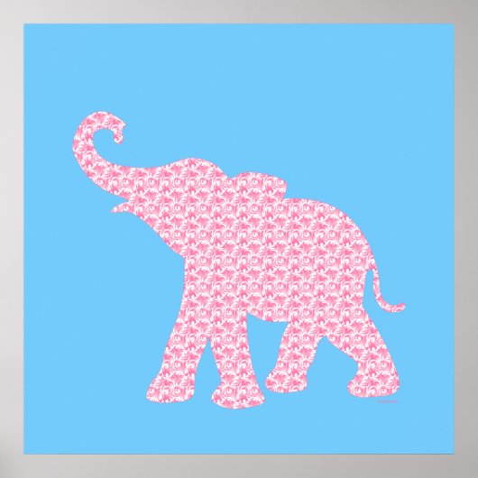 Poster Joyeux Motif d'Art Eléphant Rose (Devant)