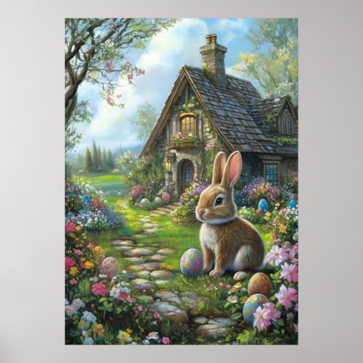 Poster Joyeux Mur de lapin de Pâques (Devant)