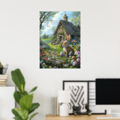 Poster Joyeux Mur de lapin de Pâques (Bureau à domicile)