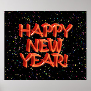 Poster Joyeux New Year Glassy Red Text