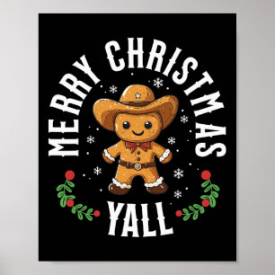 Poster Joyeux Noël à tous Cowboy en pain d'épice Howdy Ou