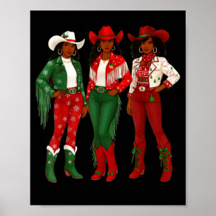 Poster Joyeux Noël Afro-Américaine Afro Cowgirl Ouest