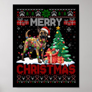 Poster Joyeux Noël Amoureux des chiens Malinois Belge Ugl