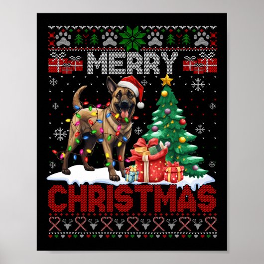 Poster Joyeux Noël Amoureux des chiens Malinois Belge Ugl (Devant)