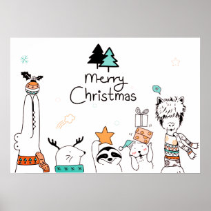 Poster Joyeux Noël Animaux caricaturaux   Vacances