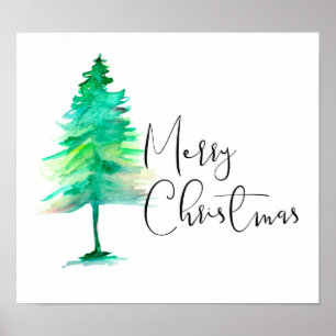 Poster Joyeux Noël, Aquarelle Pinetree, Script