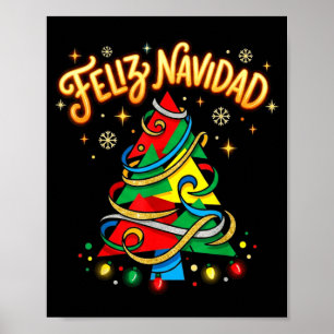 Poster Joyeux Noël Arbre de Noël Espagnol Coloré
