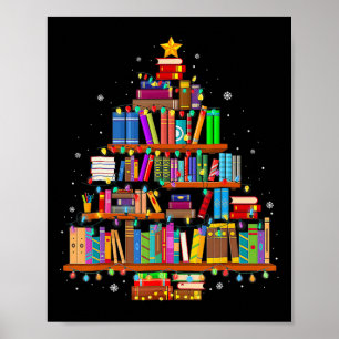 Poster Joyeux Noël Arbre Livres de lecture Amateur Biblio