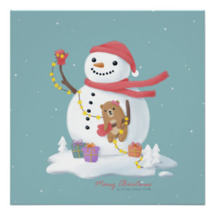Poster Joyeux Noël : Art d'illustration de bonhomme de ne