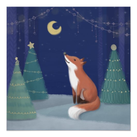 Poster Joyeux Noël : Art Illustration Fox (Devant)