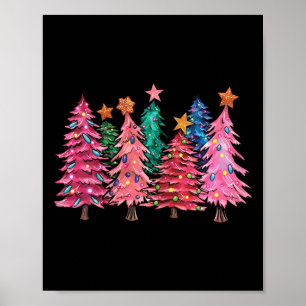 Poster Joyeux Noël avec des arbres roses Costume de Noël