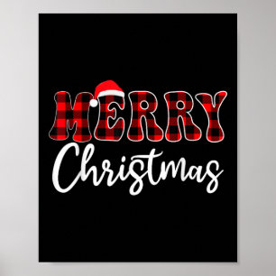 Poster Joyeux Noël Avec Famille Noir Et Rouge Plaid
