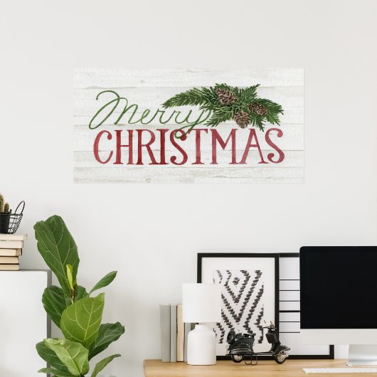Poster Joyeux Noël | Bois blanc (Bureau à domicile)