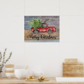Poster Joyeux Noël Bois Rustique Et Camion Rouge Mignonne (Cuisine)