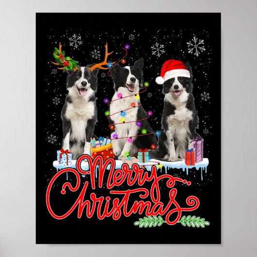 Poster Joyeux Noël Bordure Collie Père Noël Reindeer Ligh (Devant)